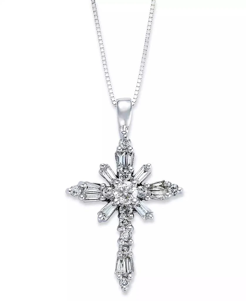 商品Macy's|Diamond Baguette Cross Pendant Necklace in 14k White Gold (1/2 ct. t.w.),价格¥15144,第1张图片