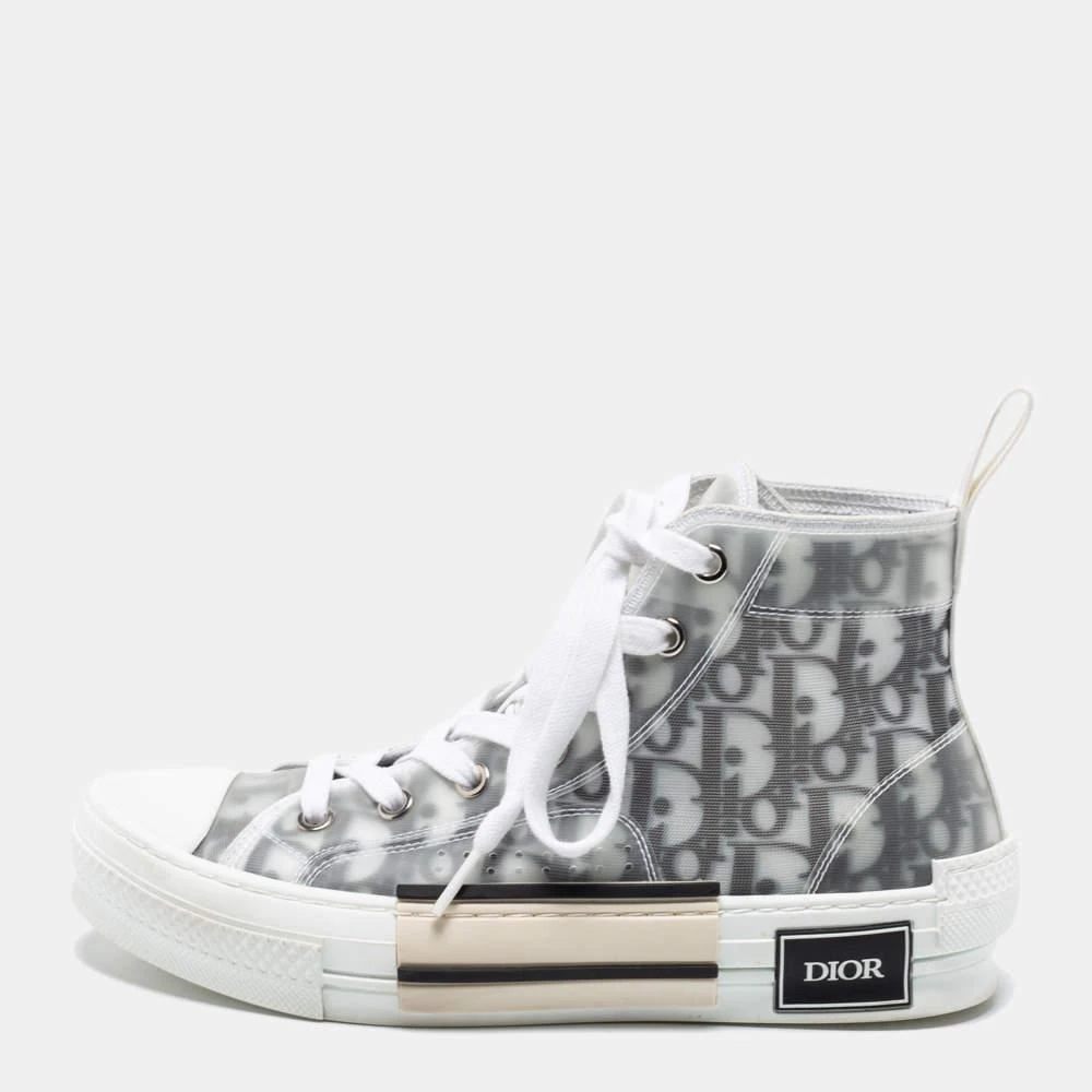 商品[二手商品] Dior|Dior White/Grey Mesh, PVC, Rubber and Oblique Canvas B23 High-Top Sneakers Size 37.5,价格¥5362,第1张图片