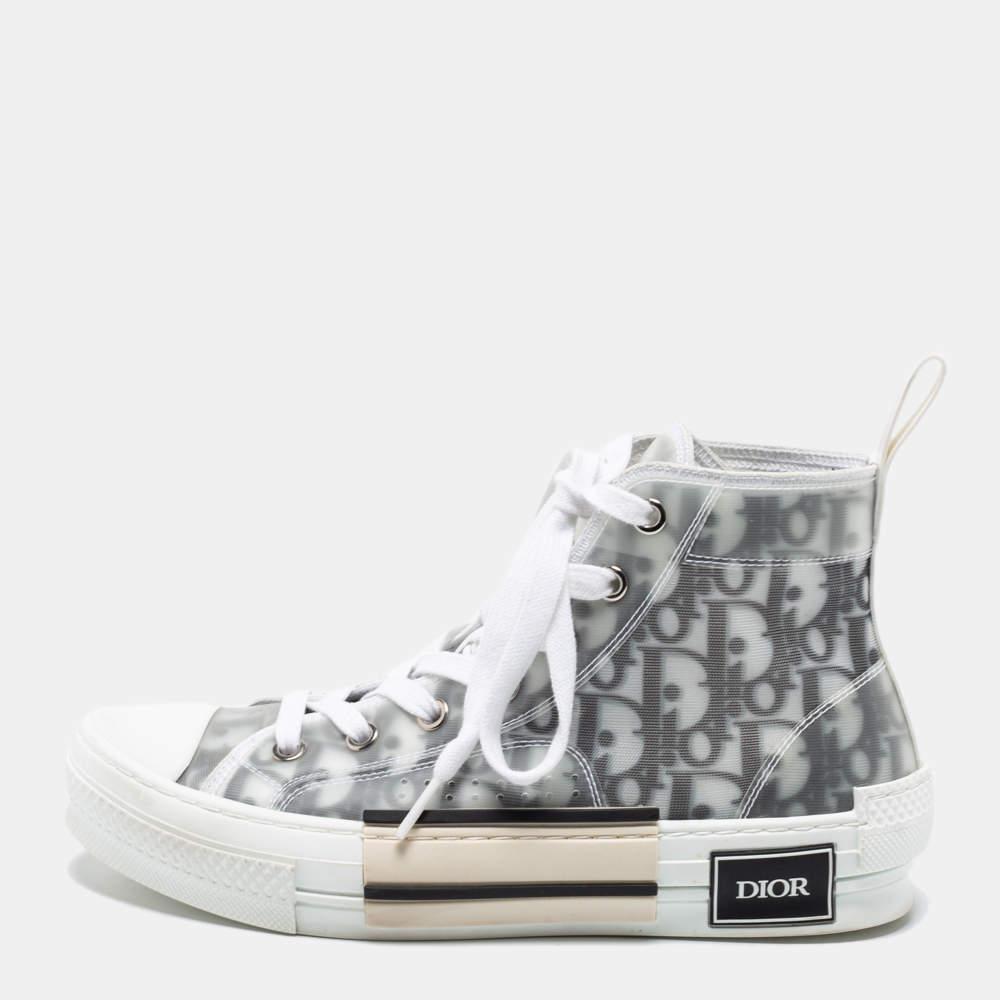 商品[二手商品] Dior|Dior White/Grey Mesh, PVC, Rubber and Oblique Canvas B23 High-Top Sneakers Size 37.5,价格¥6011,第1张图片