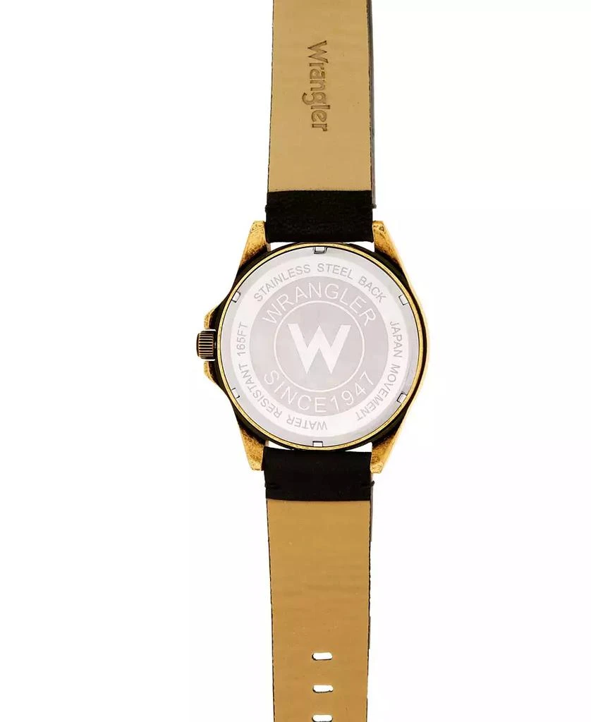 商品Wrangler|Men's, 48MM Antique Brass Case, Black Dial, Bronze Arabic Numerals, Black Strap, Analog Watch with Red Second Hand, Date Function,价格¥502,第2张图片详细描述