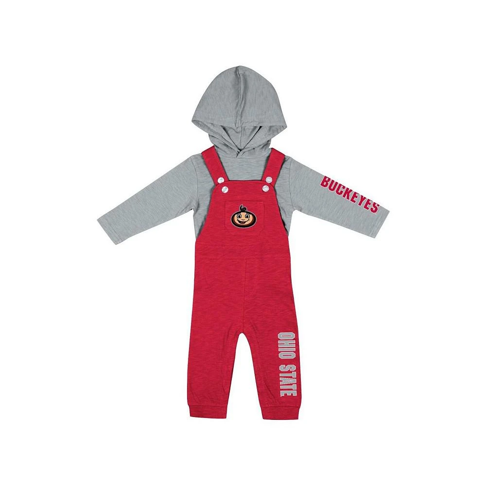 商品Colosseum|Newborn Infant Boys and Girls Heathered Scarlet, Heathered Gray Ohio State Buckeyes Chim-Chim Long Sleeve Hoodie T-shirt Overall Set,价格¥301,第3张图片详细描述