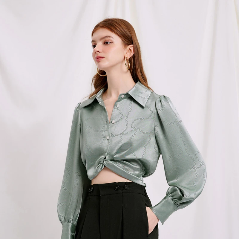 Briella青瓷色缎面链条印花衬衫 | Briella Blouse - Sage 商品