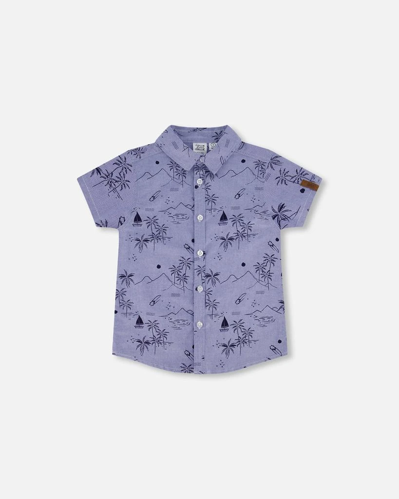 商品Deux par Deux|Short Sleeve Chambray Shirt Blue Printed Beach,价格¥437,第1张图片