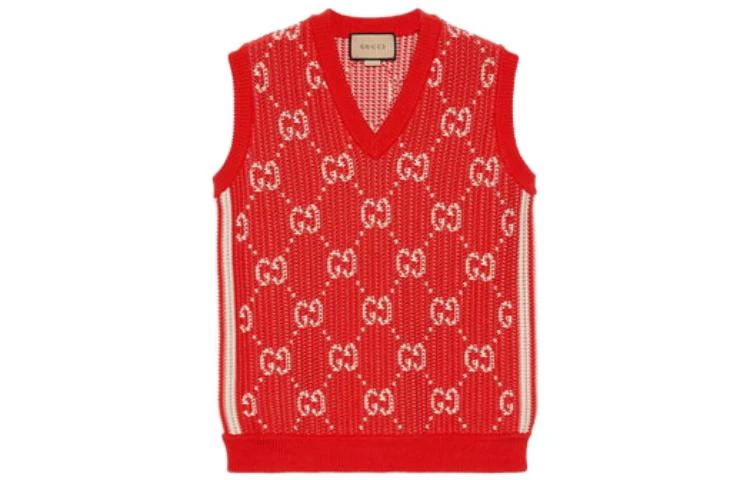 商品[国内直发] Gucci|古驰 图案印花缕空无袖马甲 男款 红色,价格¥3536,第2张图片详细描述