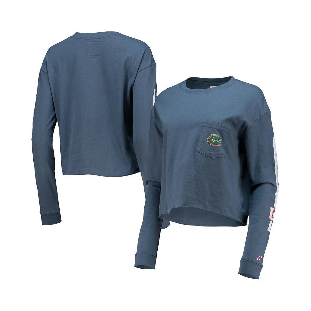 商品League Collegiate Wear|Women's Navy Florida Gators Clothesline Cotton Midi Crop Long Sleeve T-shirt,价格¥247,第1张图片