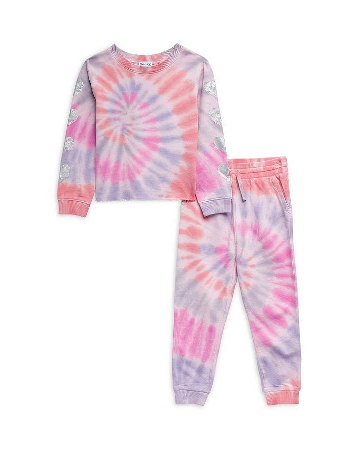 商品Splendid|Girls' Heart Foil Tie Dye Sweatshirt & Jogger Pants - Little Kid,价格¥380,第1张图片