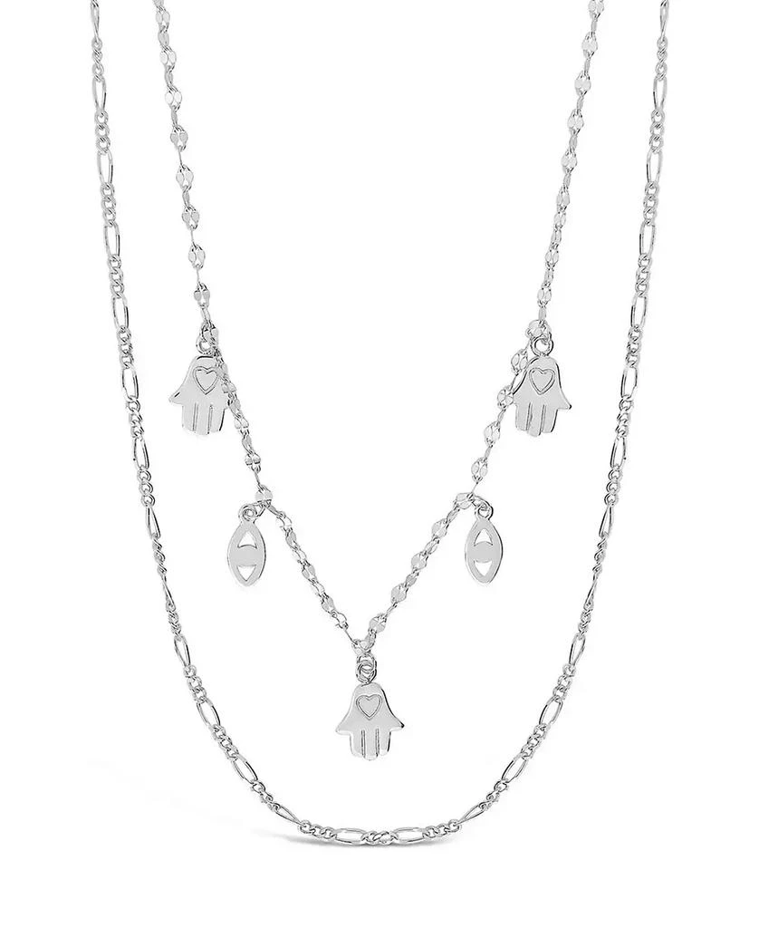 商品Sterling Forever|Women's Evil Eye Hamsa and Figaro Chain Layered Necklace,价格¥539,第1张图片