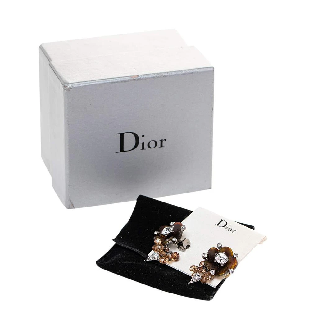 Dior Silver Tone Crystal Beaded Flower Clip On Earrings 商品