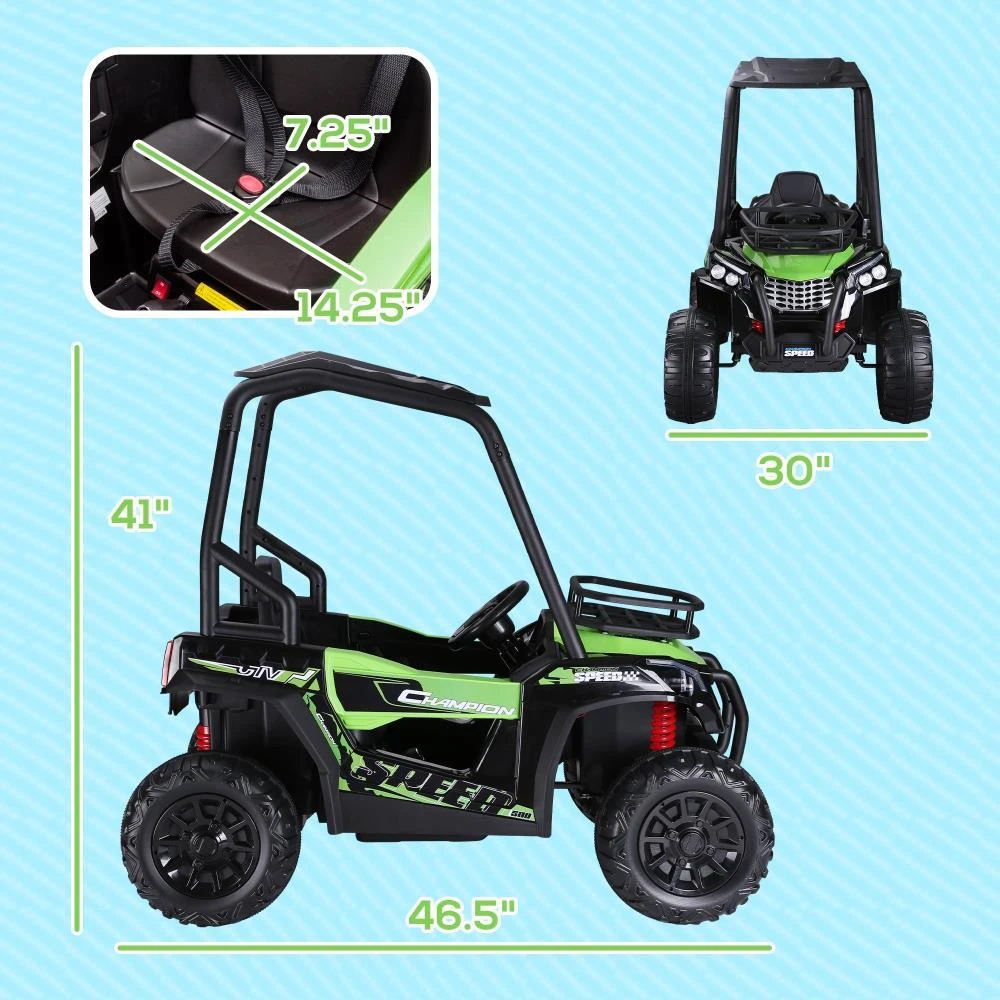 商品BreeBe|Aosom 12V Kids UTV, Battery Powered Electric Ride on Car with Music, Lights, MP3/USB, Suspension System & Remote Control, Toy Vehicle for Boys and Girls, Green,价格¥3226,第3张图片详细描述
