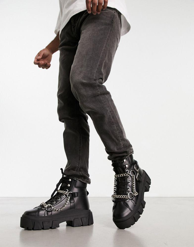 ASOS DESIGN chunky lace up boot with chain detail商品第1张图片规格展示