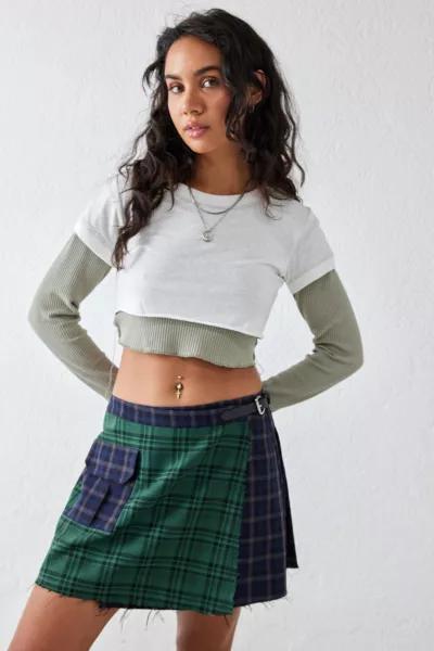 UO Spliced Contrast Plaid Pocket Skirt商品第1张图片规格展示