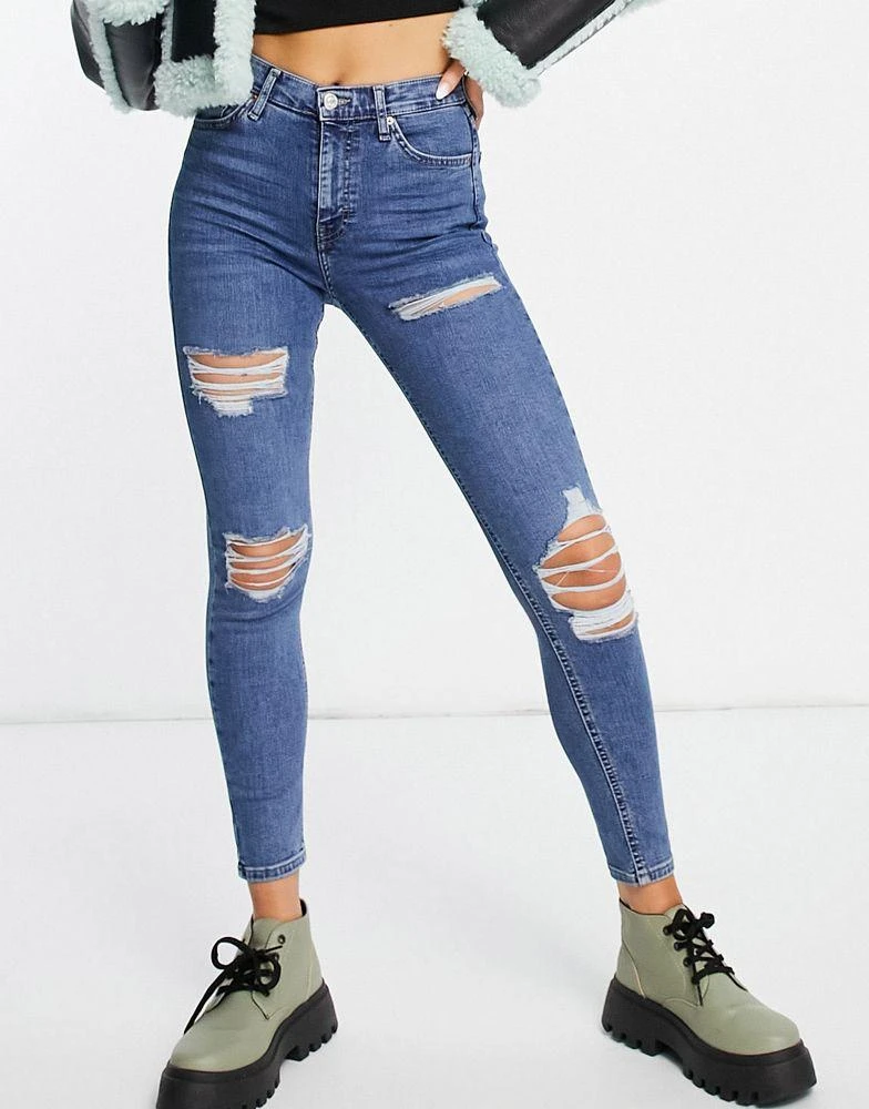 商品Topshop|Topshop Jamie jean with super rip in mid blue,价格¥276,第1张图片