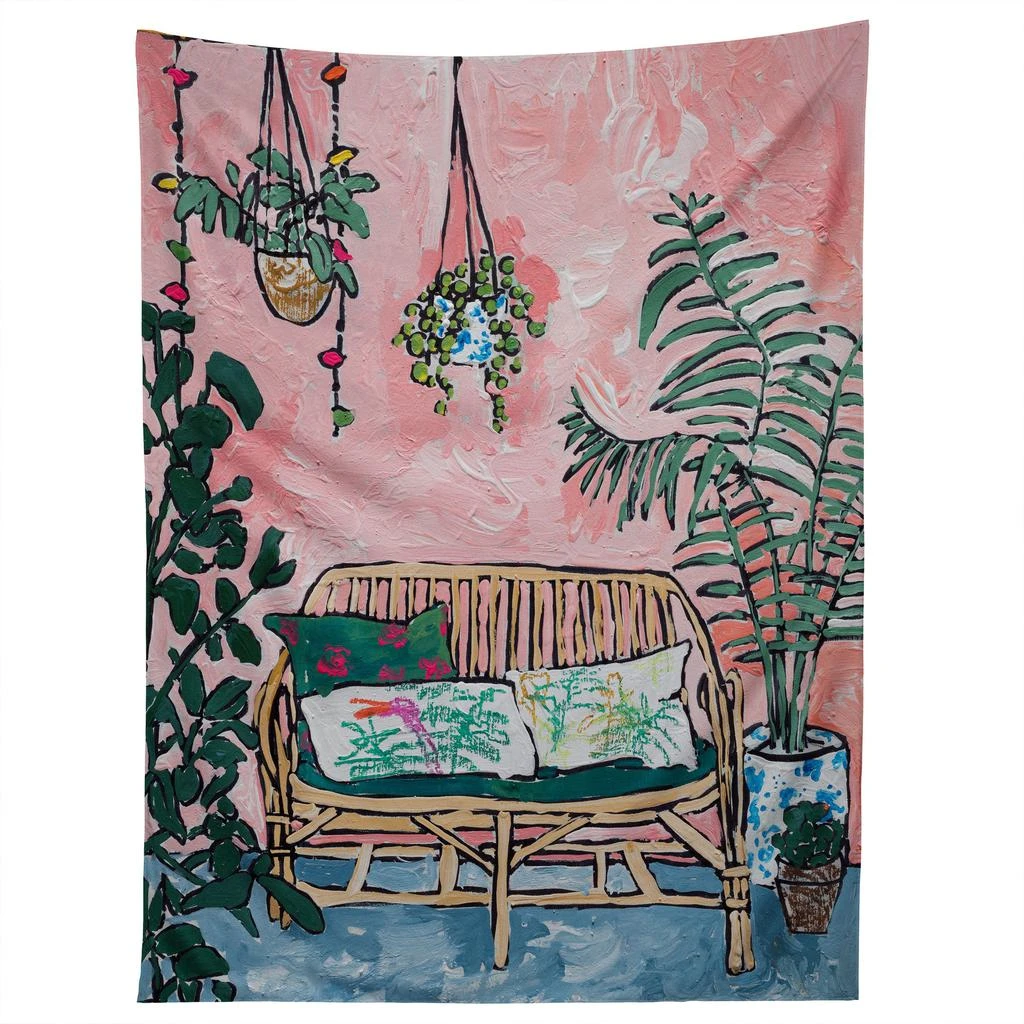 商品DENY Designs|Lara Lee Meintjes Rattan Bench In Painterly Pink Jungle Room Tapestry,价格¥170,第3张图片详细描述