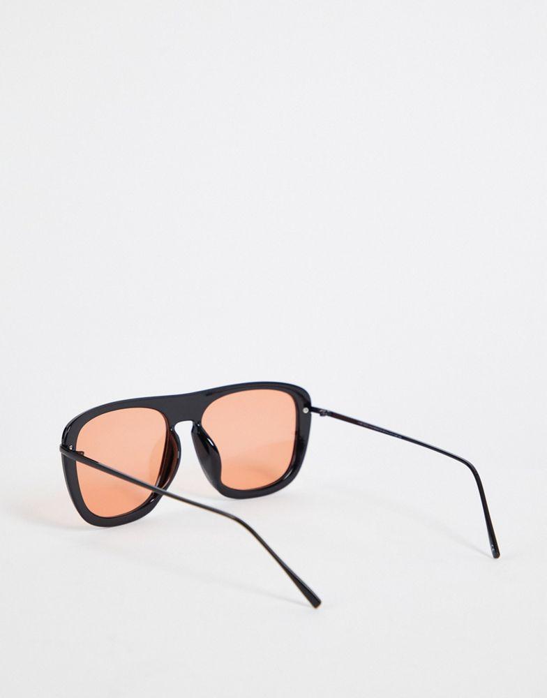 ASOS DESIGN aviator sunglasses in black with orange lens商品第4张图片规格展示