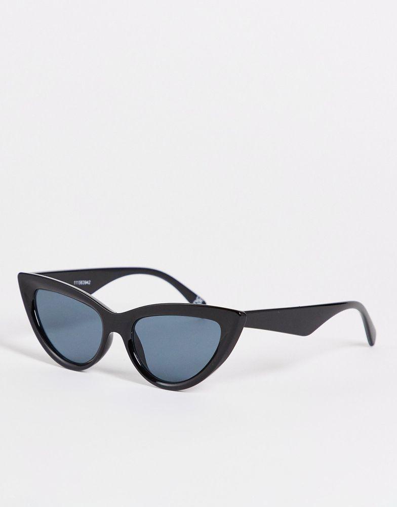 ASOS DESIGN bevelled cat eye sunglasses in shiny black商品第1张图片规格展示