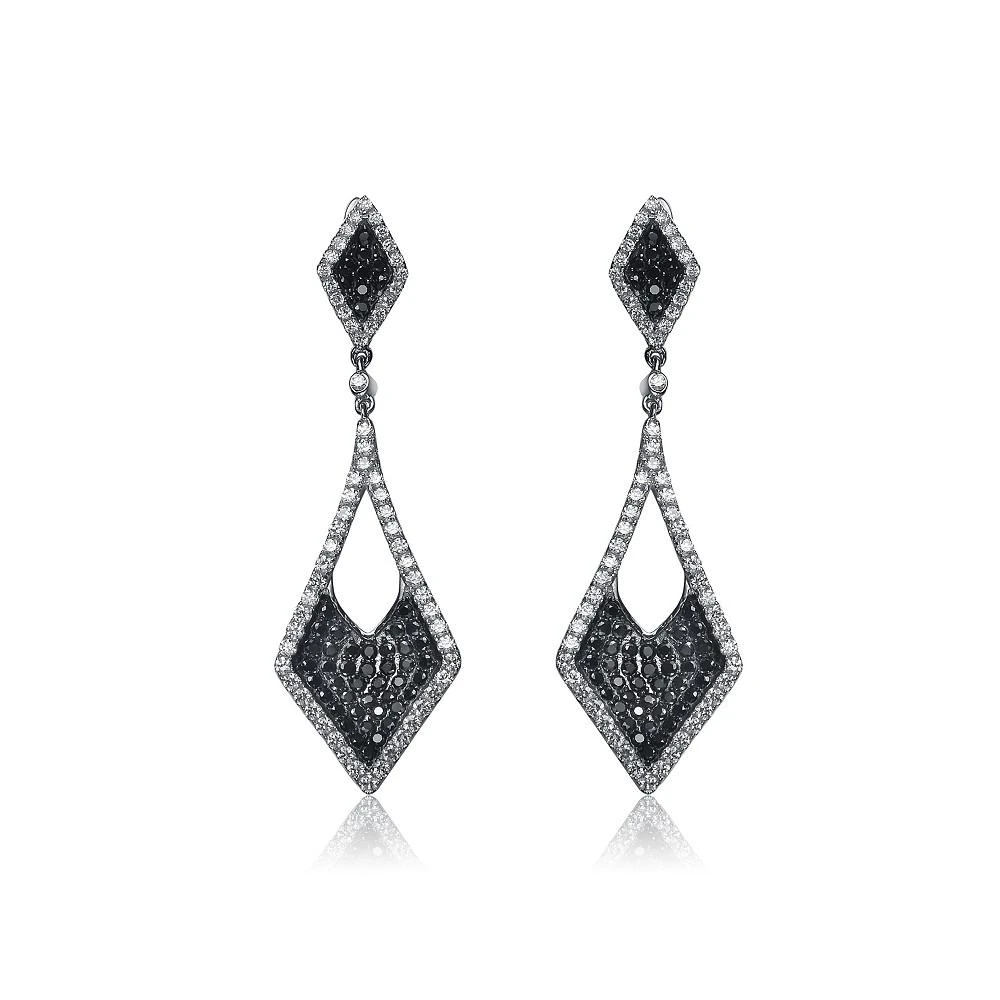 商品Genevive|Sterling Silver Black And White Gold Plated Kite Shape Drop Earrings,价格¥1198,第1张图片