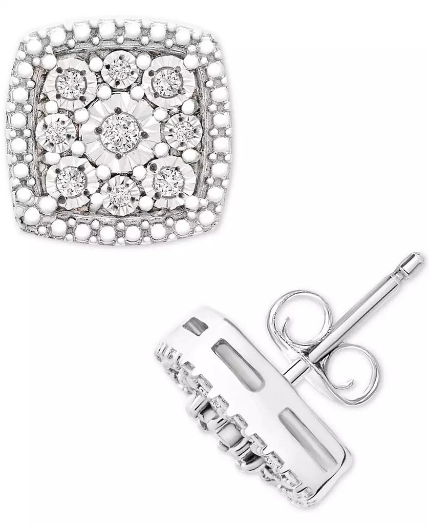 商品Macy's|Diamond Cushion Cluster Stud Earrings (1/10 ct. t.w.) in Sterling Silver,价格¥190,第1张图片