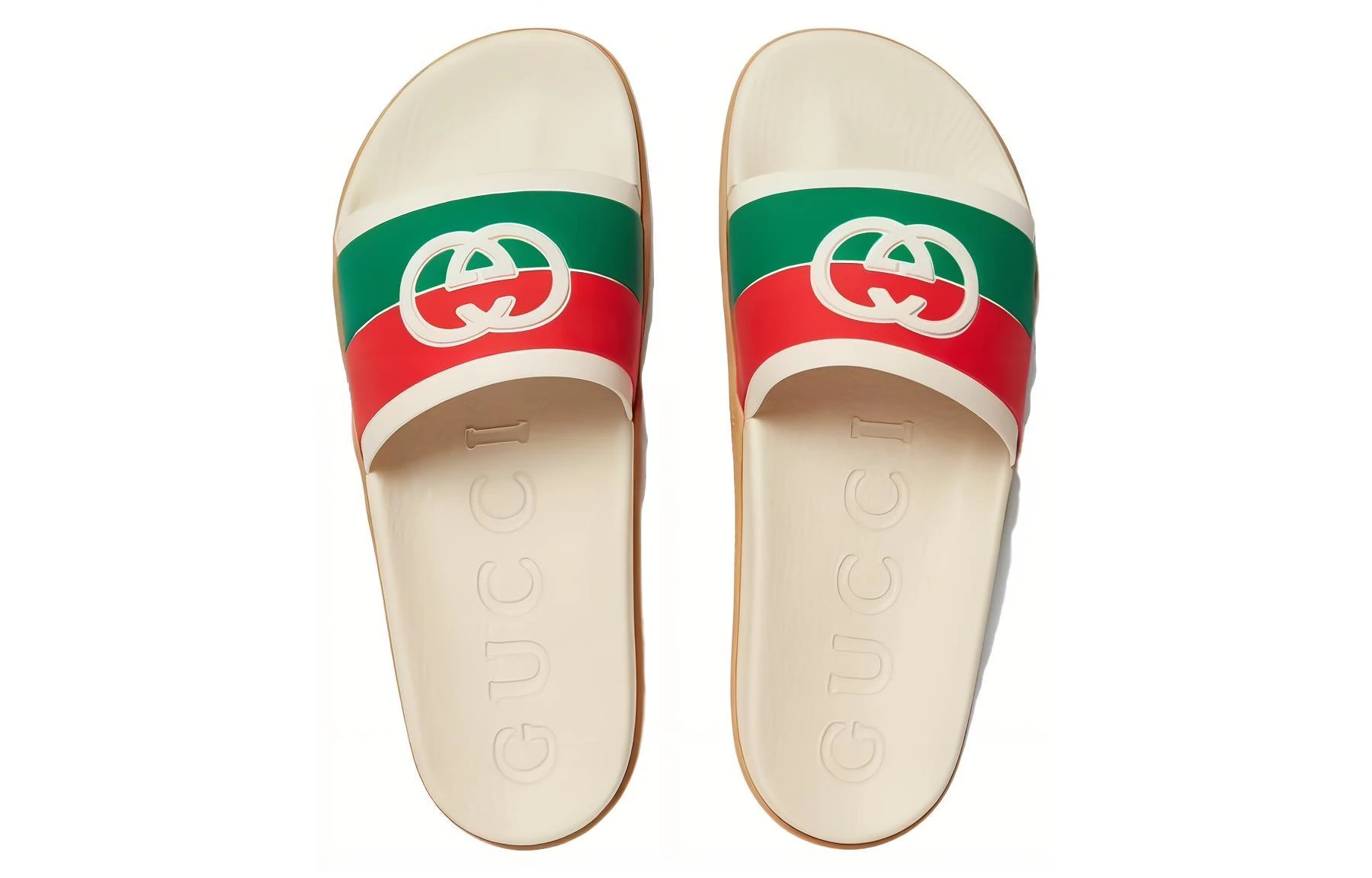 商品[国内直发] Gucci|古驰 双G时尚凉拖一字拖鞋 男款 白橙绿,价格¥2646,第5张图片详细描述