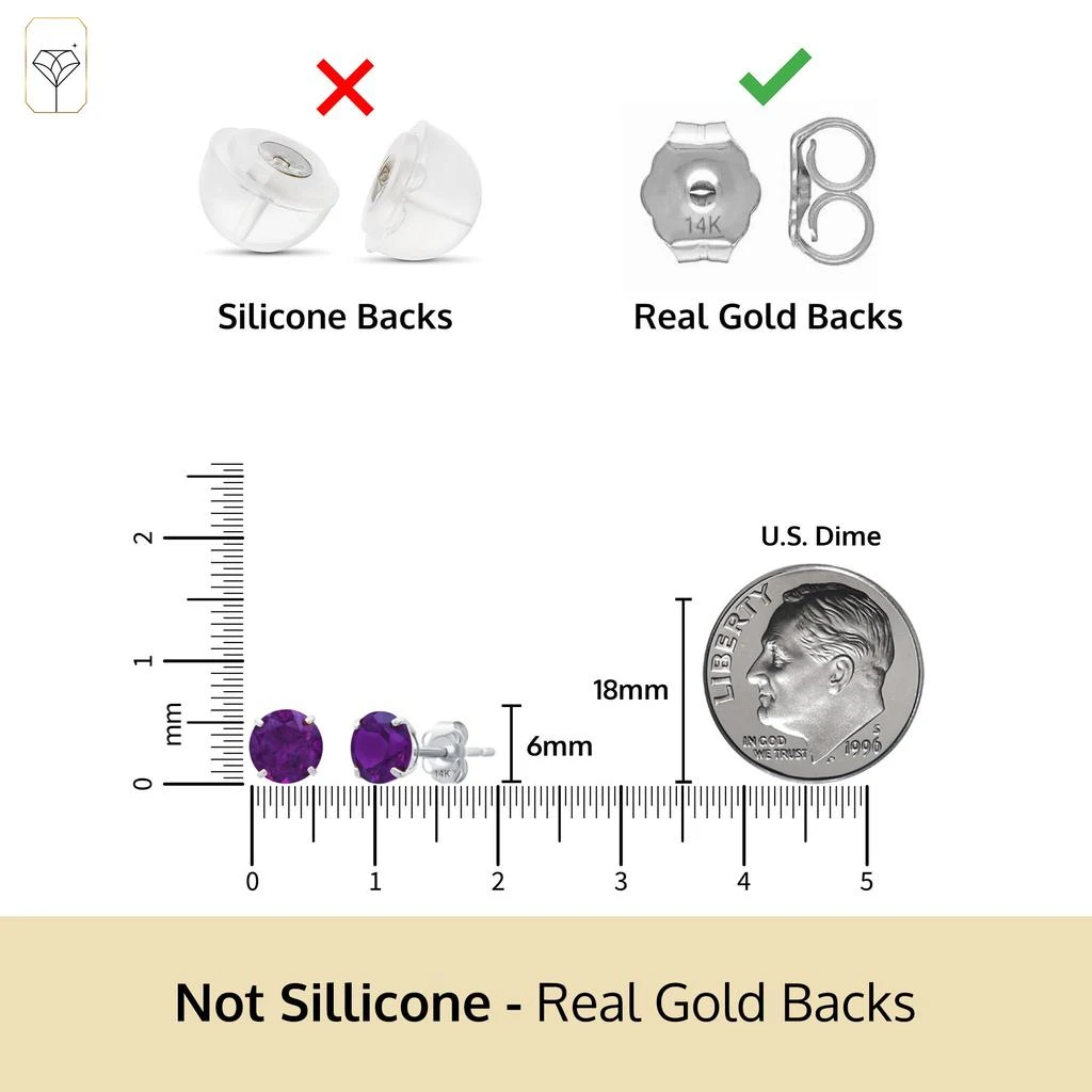 商品MaxColor|14k White Gold 6MM Round Stud Gemstone Earrings,价格¥626,第3张图片详细描述