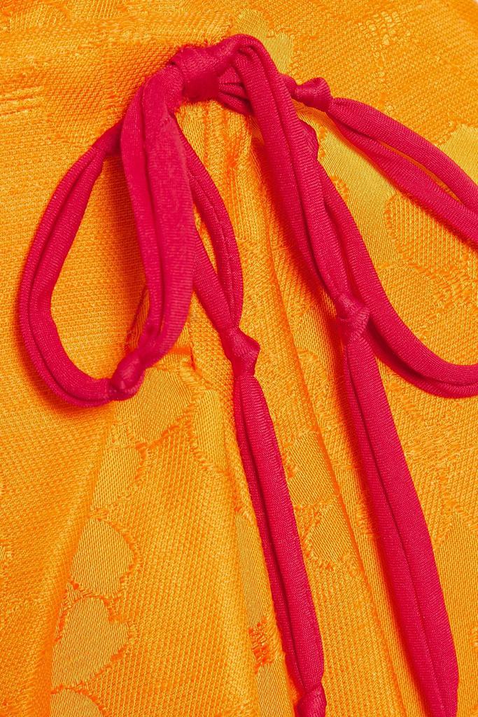 Bow-embellished draped floral-jacquard midi wrap skirt商品第4张图片规格展示