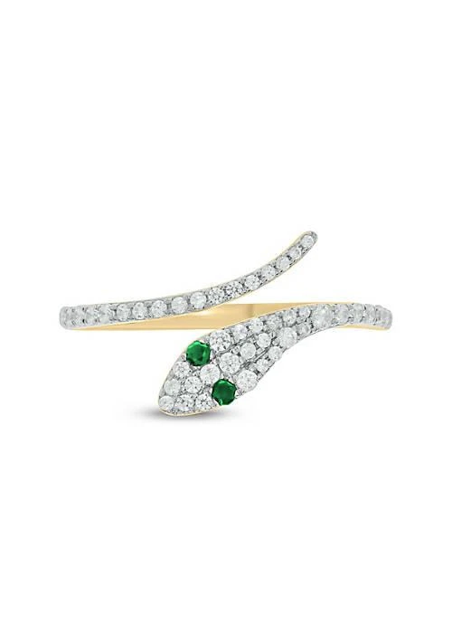 商品Belk & Co.|Co. 1 3 Ct.t.w Diamond 1 6 Ct.t.w Natrual Emerald Round Shape Snake Ring In 10K Gold,价格¥9928,第2张图片详细描述