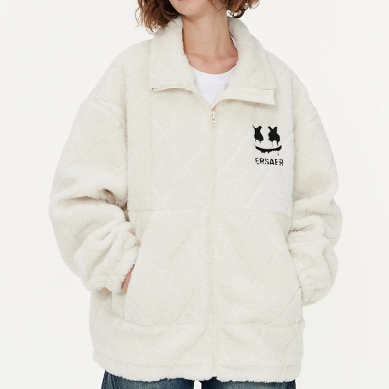  ER 基础logo刺绣仿羊羔毛棉衣男女同款冬潮牌宽松摇粒绒情侣夹克棉服外套ERyg2255339 商品