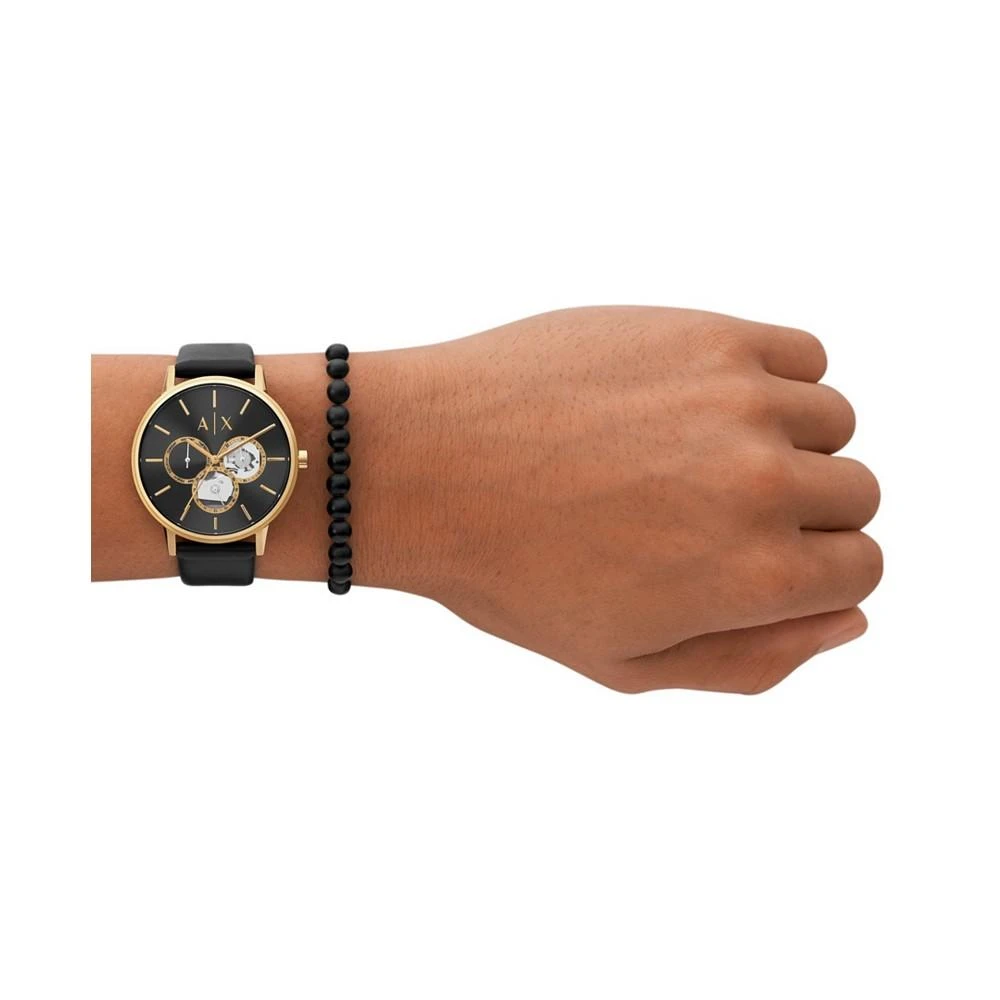 商品Armani Exchange|Men's Multifunction Black Leather Strap Watch, 42mm and Black Onyx Beaded Bracelet Set,价格¥1065,第4张图片详细描述