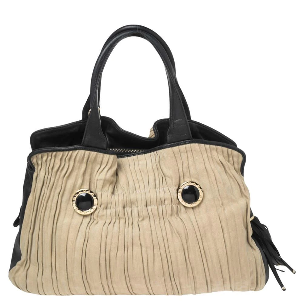 商品[二手商品] BVLGARI|Bvlgari Black/Beige Canvas and Leather Plisse Twist Shoulder Bag,价格¥1519,第4张图片详细描述