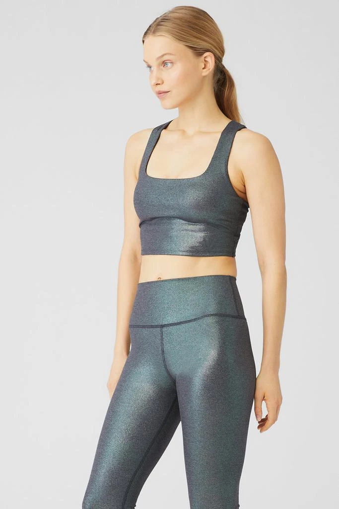 商品Alo|Alosoft Ribbed Shimmer Chic Bra Tank - Dark Grey Iridescent,价格¥476,第4张图片详细描述