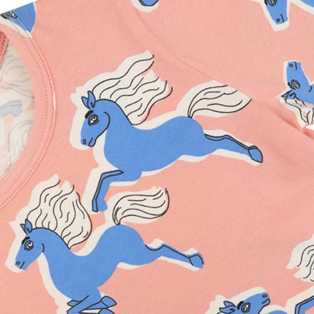 商品Mini Rodini|Pink & Blue Horse Pattern Short Sleeved T Shirt,价格¥89,第2张图片详细描述