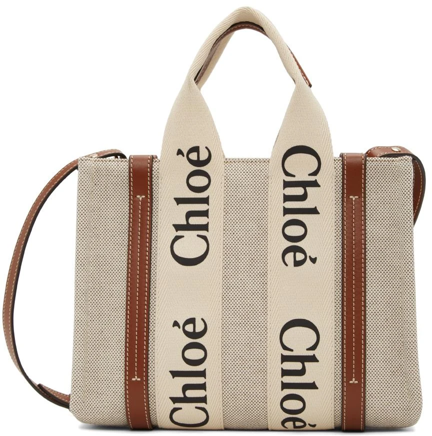 商品Chloé|Off-White & Brown Small Woody Tote,价格¥7673,第1张图片