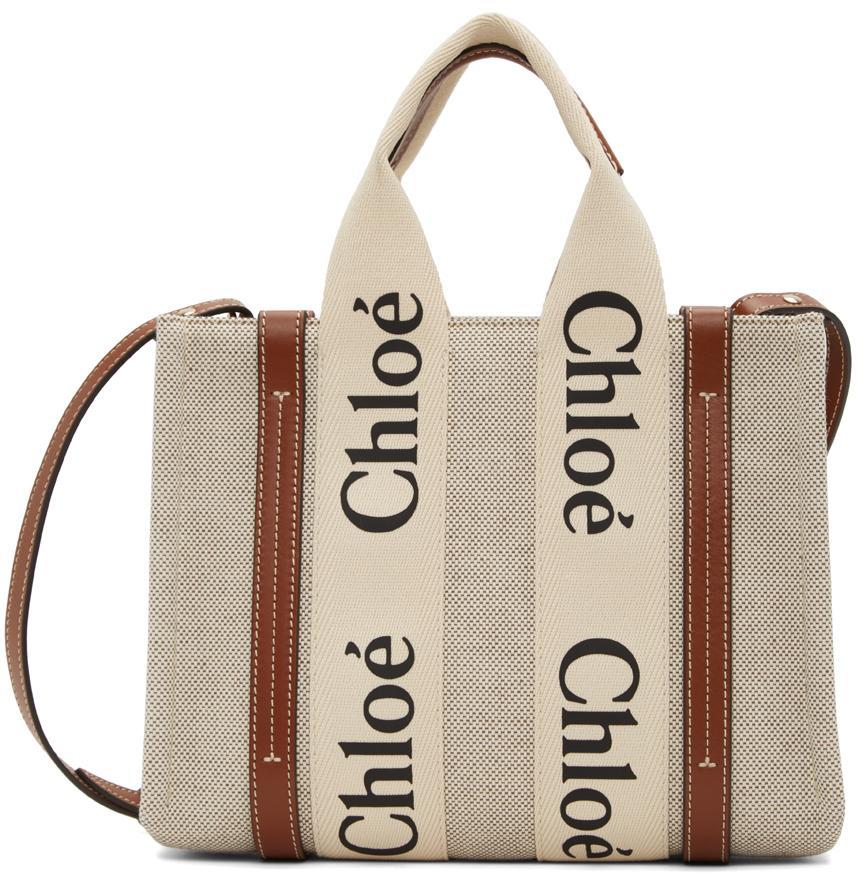 商品Chloé|Off-White & Brown Small Woody Tote,价格¥7034,第1张图片