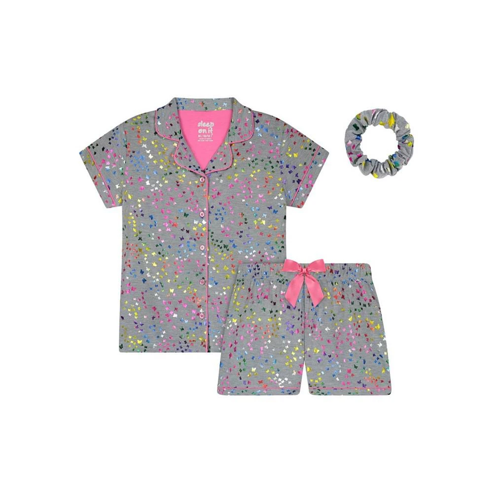 商品Sleep On It|Big Girls Top and Shorts with Scrunchie Pajama Set, 3 Piece,价格¥147,第1张图片