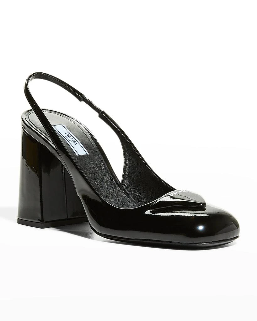 商品Prada|Patent Leather Logo Slingback Pumps,价格¥8272,第3张图片详细描述