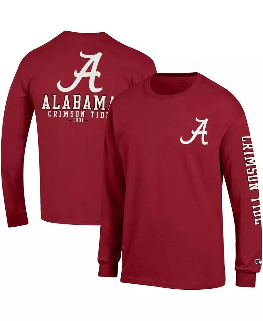 商品CHAMPION|Men's Crimson Alabama Crimson Tide Team Stack 3-Hit Long Sleeve T-shirt,价格¥228,第1张图片