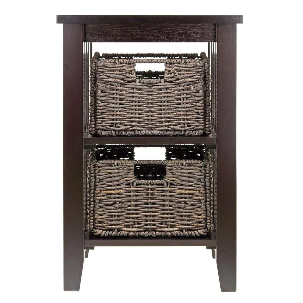 商品QuikFurn|Espresso 3 Tier Bookcase Shelf Accent Table with 2 Small Storage Baskets,价格¥1658,第2张图片详细描述