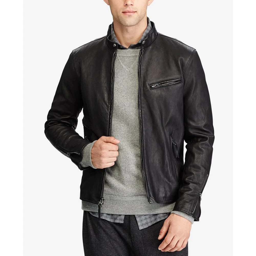 商品Ralph Lauren|Men's Café Racer Leather Jacket,价格¥5244,第1张图片