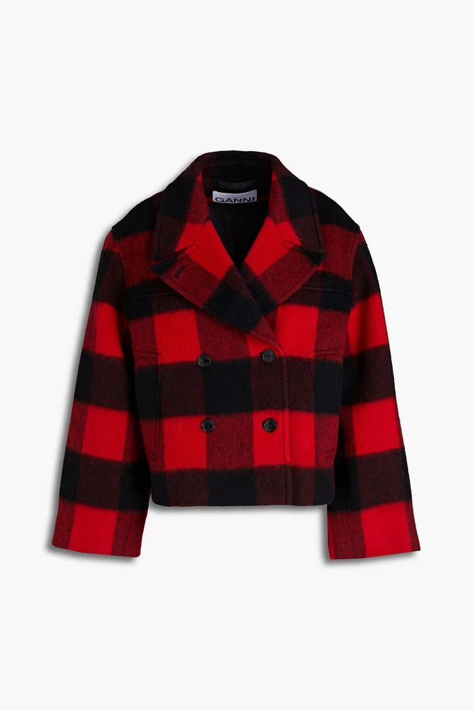 商品Ganni|Double-breasted gingham wool-blend jacket,价格¥1418,第1张图片