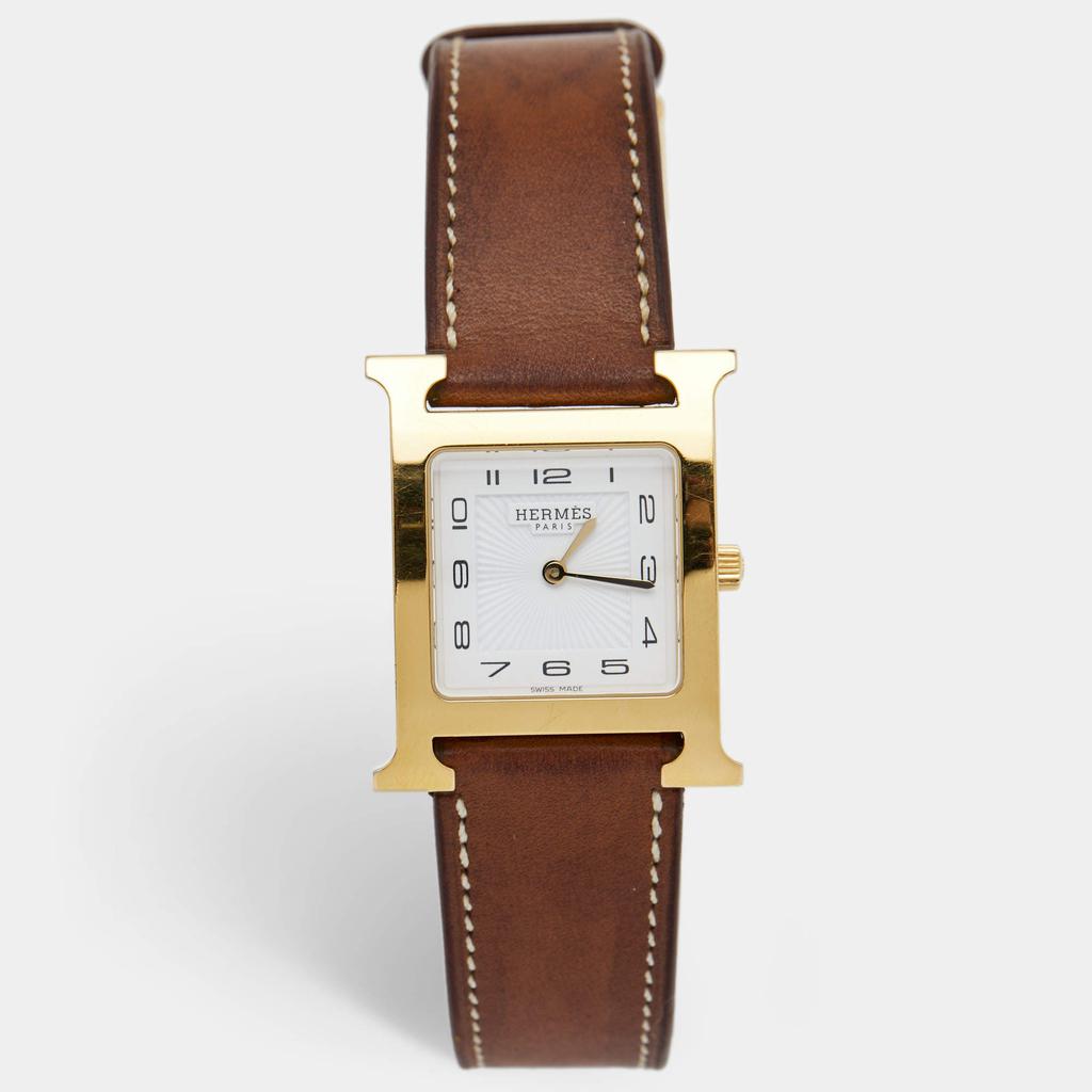 Hermes White Gold Plated Stainless Steel Leather Heure H HH1.501 Women's Wristwatch 26 mm商品第1张图片规格展示