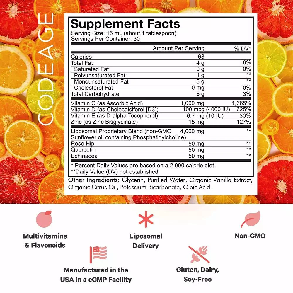 商品Codeage|Nanofood Wonder-C Liposomal Vitamin C Liquid Supplement - 16 fl oz,价格¥224,第3张图片详细描述