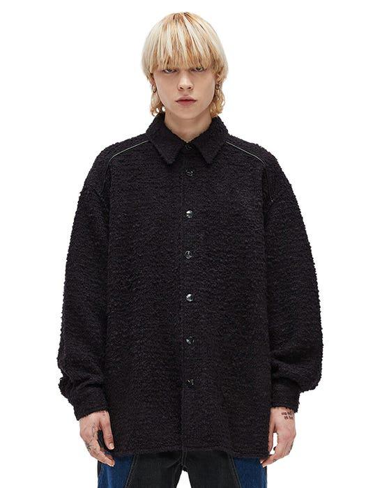 Wool Blend Boucle Avantgarde Shirt Jacket Black商品第2张图片规格展示