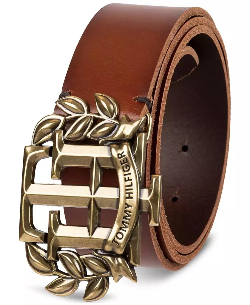 商品Tommy Hilfiger|Men's Iconic Monogram Crest Plaque Buckle Leather Belt,价格¥257,第2张图片详细描述