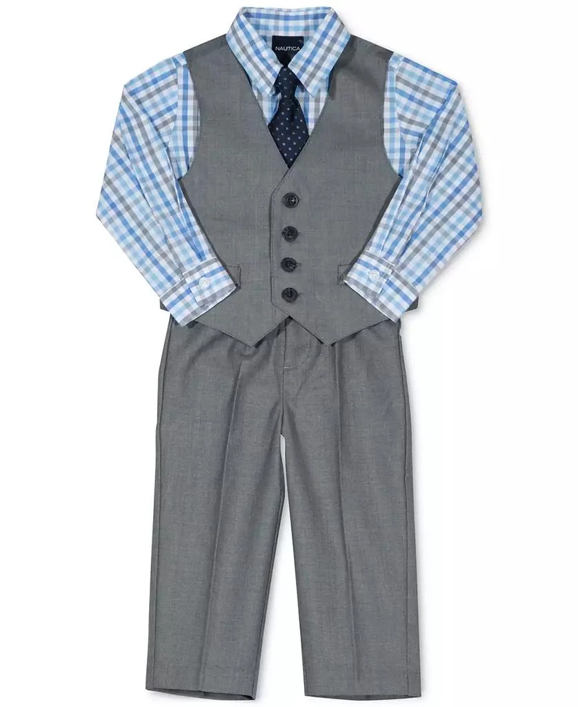 商品Nautica|Baby Boys Sharkskin Suit Vest, Pants, Shirt and Tie, 4 Piece Set,价格¥217,第2张图片详细描述