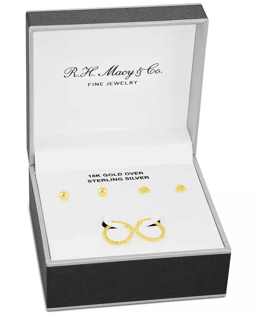 商品Macy's|Polished Stud & Hoop Earrings Set in 18k Gold over Sterling Silver, Created for Macy's,价格¥188,第2张图片详细描述