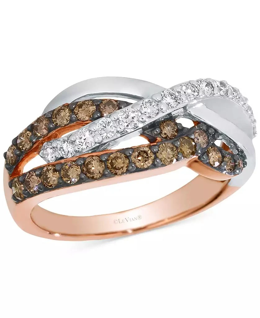 商品Le Vian|Chocolate Diamond & Vanilla Diamond Crossover Ring (3/4 ct. t.w.) in 14k Rose & White Gold,价格¥6478,第1张图片