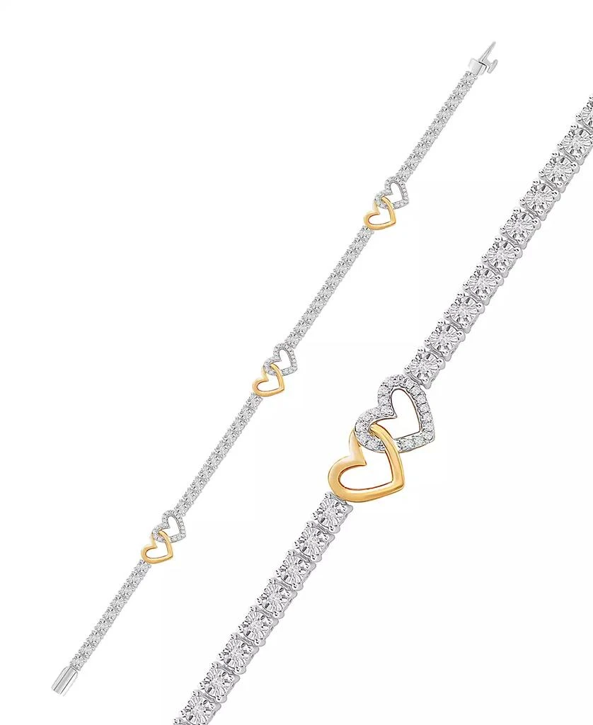 商品Macy's|Diamond Interlocking Heart Tennis Bracelet (1/2 ct. t.w.) in Sterling Silver & 14k Gold-Plate,价格¥1682,第1张图片