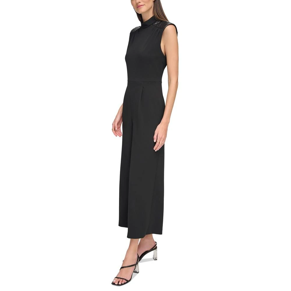 商品Calvin Klein|Women's Faux-Leather-Trim Jumpsuit,价格¥376,第3张图片详细描述