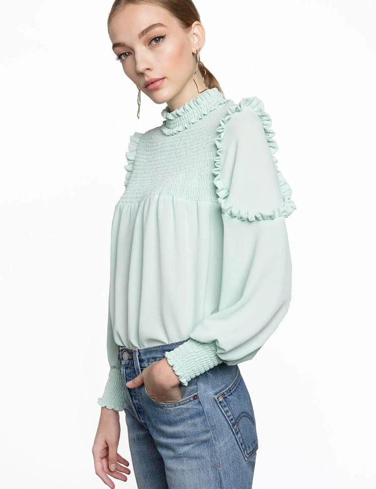 商品Pixie Market|Mint Ruffled Mock Neck Blouse,价格¥372,第3张图片详细描述