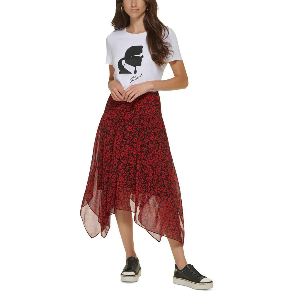 商品Karl Lagerfeld Paris|Women's Floral Ruched Handkerchief-Hem Midi Skirt,价格¥246,第1张图片