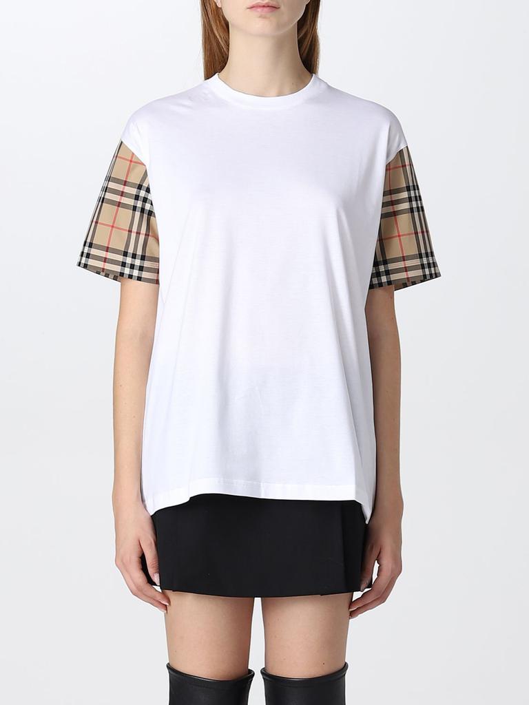 Burberry oversize cotton t-shirt with check sleeves商品第1张图片规格展示